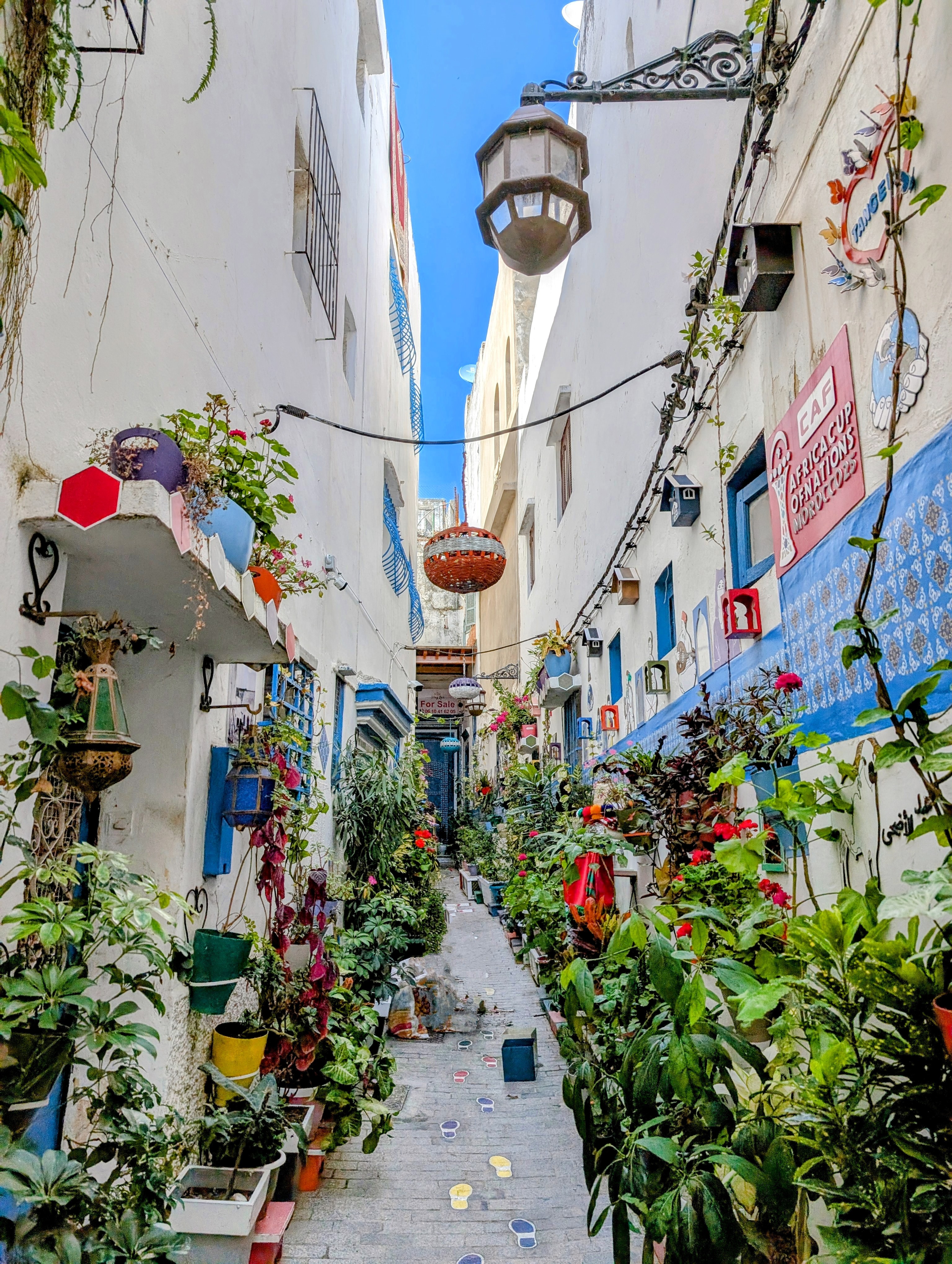 A narrow colourful street in Tangier